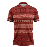 Fiji Marau na Kerisimasi Zipper Polo Shirt Red Tapa Masi Inspired Christmas - Polynesian Pride