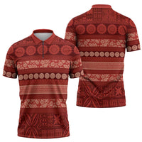 Fiji Marau na Kerisimasi Zipper Polo Shirt Red Tapa Masi Inspired Christmas - Polynesian Pride