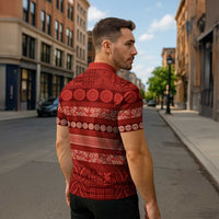 Fiji Marau na Kerisimasi Zipper Polo Shirt Red Tapa Masi Inspired Christmas - Polynesian Pride