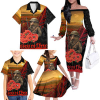 Maori Kiwi Soldier Fern Tattoo ANZAC Day Family Matching Off The Shoulder Long Sleeve Dress and Hawaiian Shirt Lest We Forget LT9 - Polynesian Pride