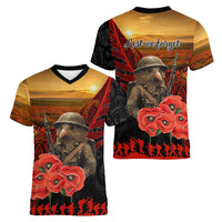 Maori Kiwi Soldier Fern Tattoo ANZAC Day Women V-Neck T-Shirt Lest We Forget LT9 - Polynesian Pride