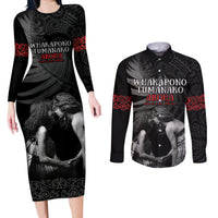New Zealand Mother's Day Couples Matching Long Sleeve Bodycon Dress and Long Sleeve Button Shirt Maori Hongi Aroha Ahau Ki A Koe Mama LT9 Black - Polynesian Pride