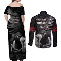New Zealand Mother's Day Couples Matching Off Shoulder Maxi Dress and Long Sleeve Button Shirt Maori Hongi Aroha Ahau Ki A Koe Mama LT9 - Polynesian Pride