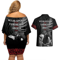 New Zealand Mother's Day Couples Matching Off Shoulder Short Dress and Hawaiian Shirt Maori Hongi Aroha Ahau Ki A Koe Mama LT9 - Polynesian Pride
