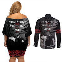 New Zealand Mother's Day Couples Matching Off Shoulder Short Dress and Long Sleeve Button Shirt Maori Hongi Aroha Ahau Ki A Koe Mama LT9 - Polynesian Pride