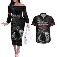 New Zealand Mother's Day Couples Matching Off The Shoulder Long Sleeve Dress and Hawaiian Shirt Maori Hongi Aroha Ahau Ki A Koe Mama