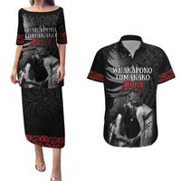 New Zealand Mother's Day Couples Matching Puletasi and Hawaiian Shirt Maori Hongi Aroha Ahau Ki A Koe Mama LT9 Black - Polynesian Pride