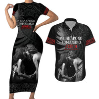 New Zealand Mother's Day Couples Matching Short Sleeve Bodycon Dress and Hawaiian Shirt Maori Hongi Aroha Ahau Ki A Koe Mama LT9 Black - Polynesian Pride