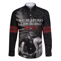 New Zealand Mother's Day Family Matching Mermaid Dress and Hawaiian Shirt Maori Hongi Aroha Ahau Ki A Koe Mama LT9 Dad's Shirt - Long Sleeve Black - Polynesian Pride