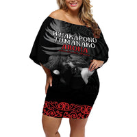 New Zealand Mother's Day Off Shoulder Short Dress Maori Hongi Aroha Ahau Ki A Koe Mama LT9 Women Black - Polynesian Pride