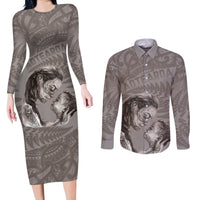 New Zealand Mother's Day Couples Matching Long Sleeve Bodycon Dress and Long Sleeve Button Shirt Maori Mo Toku Mama Silver Fern