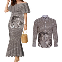 New Zealand Mother's Day Couples Matching Mermaid Dress and Long Sleeve Button Shirt Maori Mo Toku Mama Silver Fern LT9 Nude - Polynesian Pride