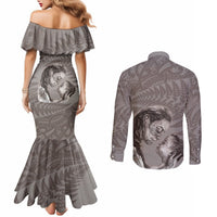 New Zealand Mother's Day Couples Matching Mermaid Dress and Long Sleeve Button Shirt Maori Mo Toku Mama Silver Fern LT9 - Polynesian Pride