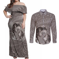 New Zealand Mother's Day Couples Matching Off Shoulder Maxi Dress and Long Sleeve Button Shirt Maori Mo Toku Mama Silver Fern