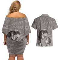 New Zealand Mother's Day Couples Matching Off Shoulder Short Dress and Hawaiian Shirt Maori Mo Toku Mama Silver Fern