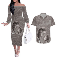 New Zealand Mother's Day Couples Matching Off The Shoulder Long Sleeve Dress and Hawaiian Shirt Maori Mo Toku Mama Silver Fern