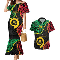 Personalised Vanuatu 44th Anniversary Couples Matching Mermaid Dress and Hawaiian Shirt Tugeta Yumi Selebretem Indipendens Dei LT9 Black - Polynesian Pride