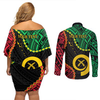 Personalised Vanuatu 44th Anniversary Couples Matching Off Shoulder Short Dress and Long Sleeve Button Shirt Tugeta Yumi Selebretem Indipendens Dei LT9 - Polynesian Pride