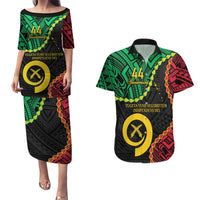 Personalised Vanuatu 44th Anniversary Couples Matching Puletasi and Hawaiian Shirt Tugeta Yumi Selebretem Indipendens Dei LT9 Black - Polynesian Pride