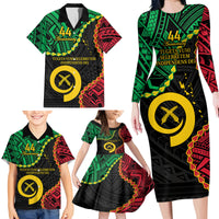 Personalised Vanuatu 44th Anniversary Family Matching Long Sleeve Bodycon Dress and Hawaiian Shirt Tugeta Yumi Selebretem Indipendens Dei LT9 - Polynesian Pride