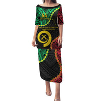 Personalised Vanuatu 44th Anniversary Family Matching Puletasi and Hawaiian Shirt Tugeta Yumi Selebretem Indipendens Dei LT9 Mom's Dress Black - Polynesian Pride