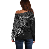 Aotearoa Maori Koru Off Shoulder Sweater Polynesian Pacific Tribal - Black LT9 - Polynesian Pride