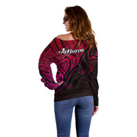 Aotearoa Maori Koru Off Shoulder Sweater Polynesian Pacific Tribal - Pink LT9 - Polynesian Pride