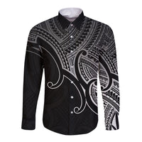 Custom Aotearoa Maori Koru Long Sleeve Button Shirt Polynesian Pacific Tribal - Black LT9 Unisex Black - Polynesian Pride