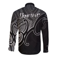 Custom Aotearoa Maori Koru Long Sleeve Button Shirt Polynesian Pacific Tribal - Black LT9 - Polynesian Pride