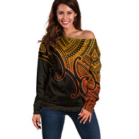 Custom Aotearoa Maori Koru Off Shoulder Sweater Polynesian Pacific Tribal - Gold LT9 Women Gold - Polynesian Pride