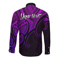 Custom Aotearoa Maori Koru Long Sleeve Button Shirt Polynesian Pacific Tribal - Purple LT9 - Polynesian Pride