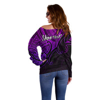 Custom Aotearoa Maori Koru Off Shoulder Sweater Polynesian Pacific Tribal - Purple LT9 - Polynesian Pride