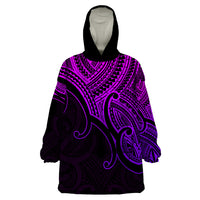 Custom Aotearoa Maori Koru Wearable Blanket Hoodie Polynesian Pacific Tribal - Purple LT9 One Size Purple - Polynesian Pride