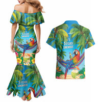5 Oclock Somewhere Couples Matching Mermaid Dress and Hawaiian Shirt Hawaii Parrots Cocktail Summer Beach Vibe - Polynesian Pride