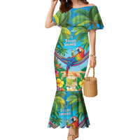 5 Oclock Somewhere Family Matching Mermaid Dress and Hawaiian Shirt Hawaii Parrots Cocktail Summer Beach Vibe LT9 Mom's Dress Blue - Polynesian Pride