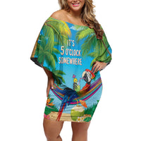 5 Oclock Somewhere Family Matching Off Shoulder Short Dress and Hawaiian Shirt Hawaii Parrots Cocktail Summer Beach Vibe - Polynesian Pride
