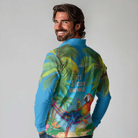 5 Oclock Somewhere Long Sleeve Polo Shirt Hawaii Parrots Cocktail Summer Beach Vibe - Polynesian Pride