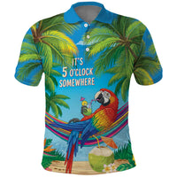 5 Oclock Somewhere Polo Shirt Hawaii Parrots Cocktail Summer Beach Vibe - Polynesian Pride