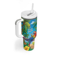 5 Oclock Somewhere Tumbler With Handle Hawaii Parrots Cocktail Summer Beach Vibe - Polynesian Pride