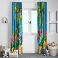 5 Oclock Somewhere Window Curtain Hawaii Parrots Cocktail Summer Beach Vibe - Polynesian Pride