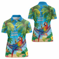 5 Oclock Somewhere Women Polo Shirt Hawaii Parrots Cocktail Summer Beach Vibe - Polynesian Pride