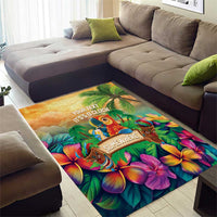 5 Oclock Somewhere Personalized Area Rug Hawaii Parrots Plumeria Summer Vibe - Polynesian Pride