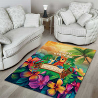 5 Oclock Somewhere Personalized Area Rug Hawaii Parrots Plumeria Summer Vibe - Polynesian Pride