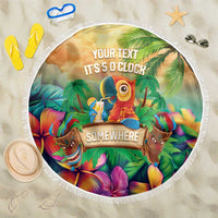 5 Oclock Somewhere Personalized Beach Blanket Hawaii Parrots Plumeria Summer Vibe - Polynesian Pride