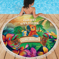 5 Oclock Somewhere Personalized Beach Blanket Hawaii Parrots Plumeria Summer Vibe - Polynesian Pride