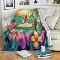 5 Oclock Somewhere Personalized Blanket Hawaii Parrots Plumeria Summer Vibe - Polynesian Pride
