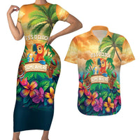 5 Oclock Somewhere Personalized Couples Matching Short Sleeve Bodycon Dress and Hawaiian Shirt Hawaii Parrots Plumeria Summer Vibe - Polynesian Pride