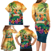 5 Oclock Somewhere Personalized Family Matching Long Sleeve Bodycon Dress and Hawaiian Shirt Hawaii Parrots Plumeria Summer Vibe - Polynesian Pride