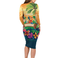 5 Oclock Somewhere Personalized Family Matching Long Sleeve Bodycon Dress and Hawaiian Shirt Hawaii Parrots Plumeria Summer Vibe - Polynesian Pride