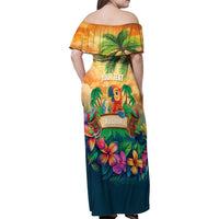 5 Oclock Somewhere Personalized Family Matching Off Shoulder Maxi Dress and Hawaiian Shirt Hawaii Parrots Plumeria Summer Vibe - Polynesian Pride